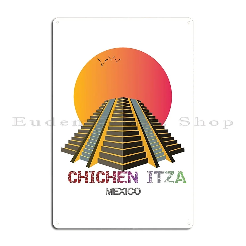 Chichen Itza Maya Ruins Mexico Metal Plaque Personalized Iron Plaques Designing Cave Tin Sign Poster