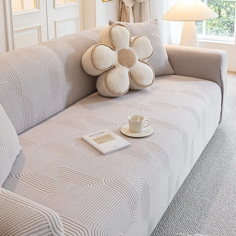 Wave Jacquard Stretch Sofa Cover, Soft Skin-Friendly Couch Slipcover, Easy Install Washable Sofa Protector for Living Room