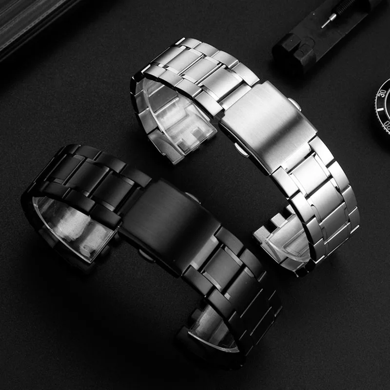 19mm 21mm Silver black metal band longer Men\'s watch strap For Swatch YCS YVS YGS matte stainless steel Folding buckle watchband