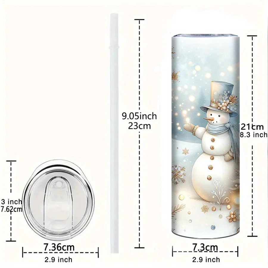 1pc 20oz Straight Cup, 3D Printed Snowman/luminous Christmas Tree Pattern,  Insulated Christmas Water Bottle, Suitable for Christmas Party Decoration, Stocking Stuffer, Family Travel Cup, Christmas Tree Pattern, Best for Christmas view 3