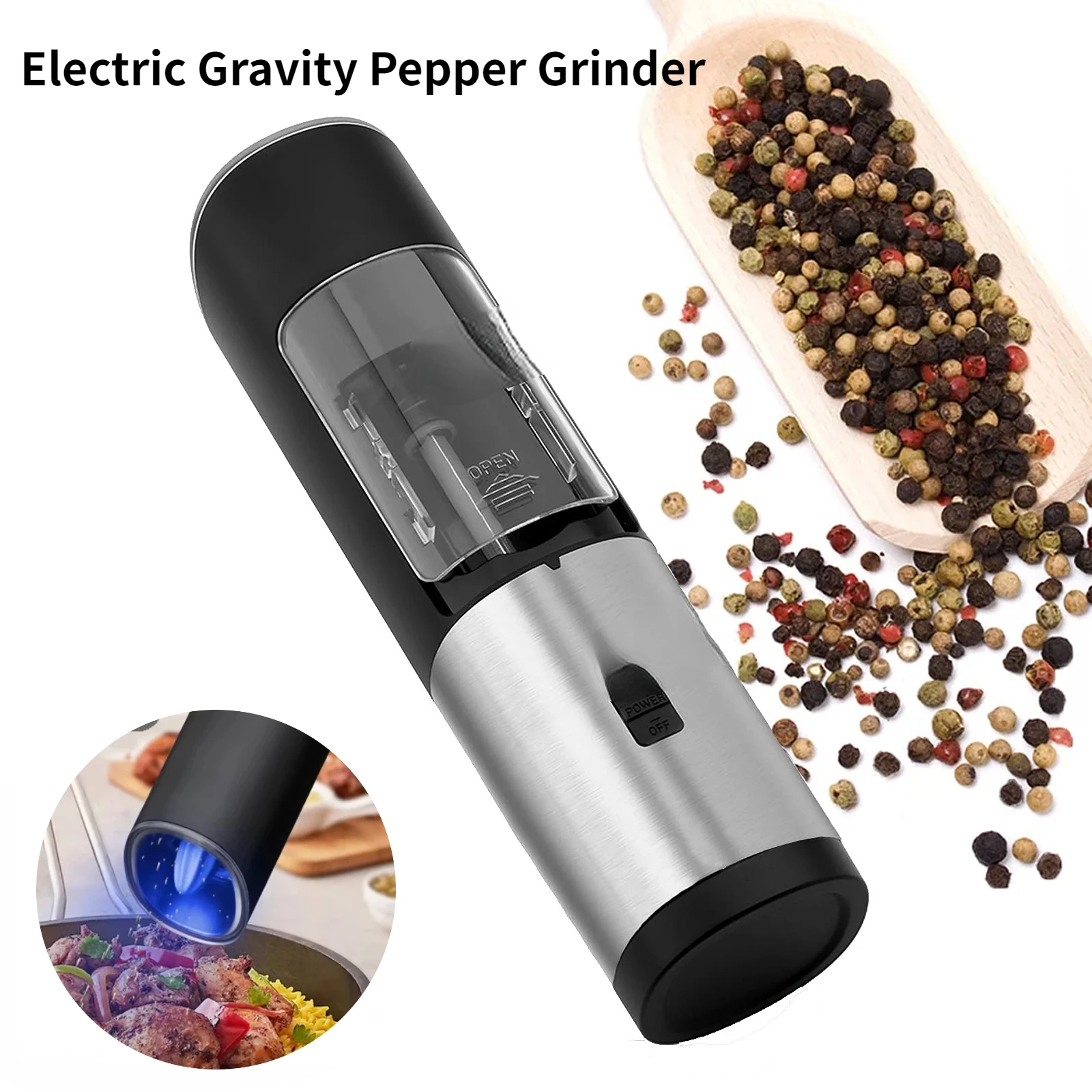 1pcs Electric Pepper Grinder Operated Automatic Spice Mill  Adjustable  Grinder Kitchen Cooking Tool for Home BBQ Camping