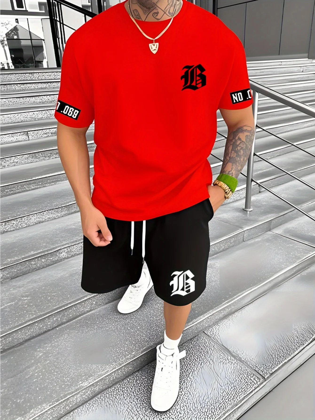 Hot Summer of 2025 3D Printed Minimalist Pattern Casual Fashion Outdoor Men's Short-sleeved Shirt and Shorts Set