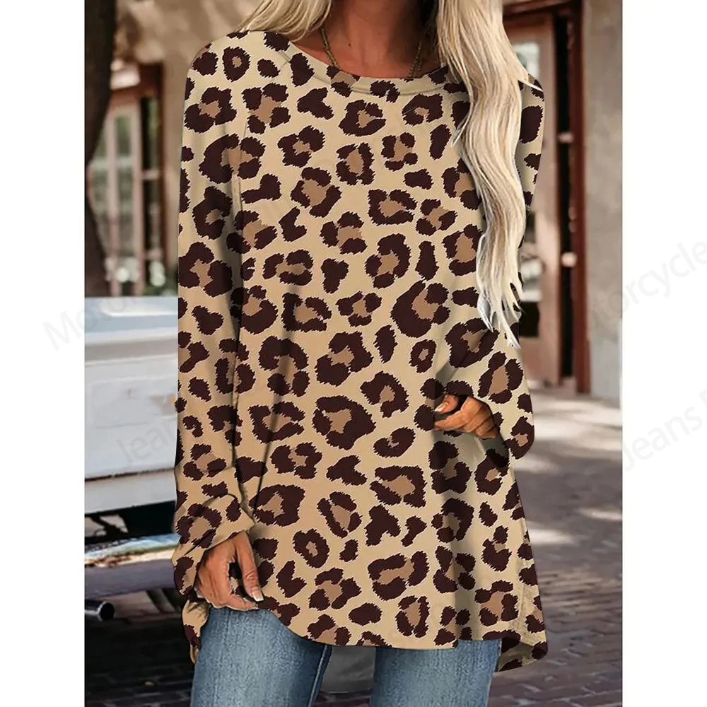 Womens T Shirt New Leopard Pattern 3d Printed T-shirt For Women Fashion T-shirt O-neck Casual Long Sleeve Tops Tees Lady Tshirt