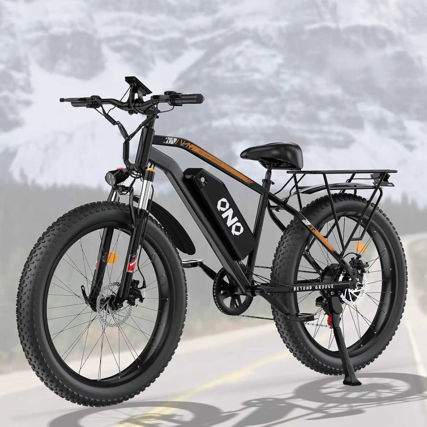 

1500W 48V 15Ah Fat Tire Electric Mountain Bike 28MPH 60Mi Range 26in All Terrain Lock Suspension 7 Speed Men Women Custom