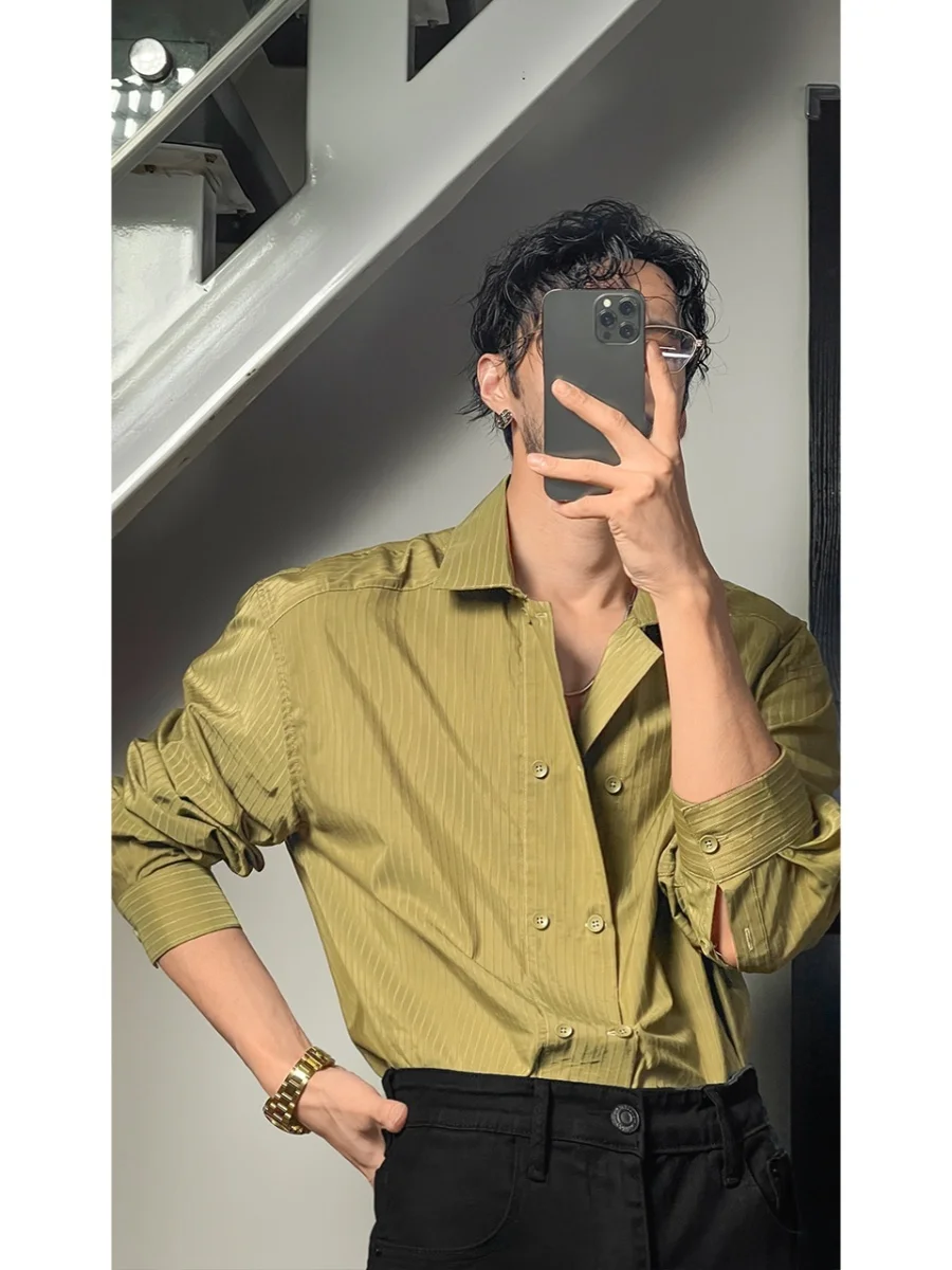 

Мужская рубашка Ele Simple с вертикальными полосками и длинными рукавами, весенне-осеннее свободное универсальное пальто Haome с двойной застежкой на пуговицах, повседневное