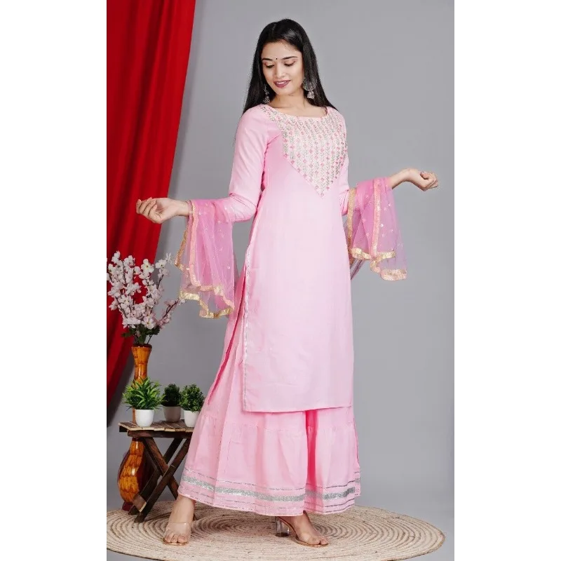 

Pink Salwar Kameez Sharara Suit Indian Wedding Dress Pink Floral Kurtas