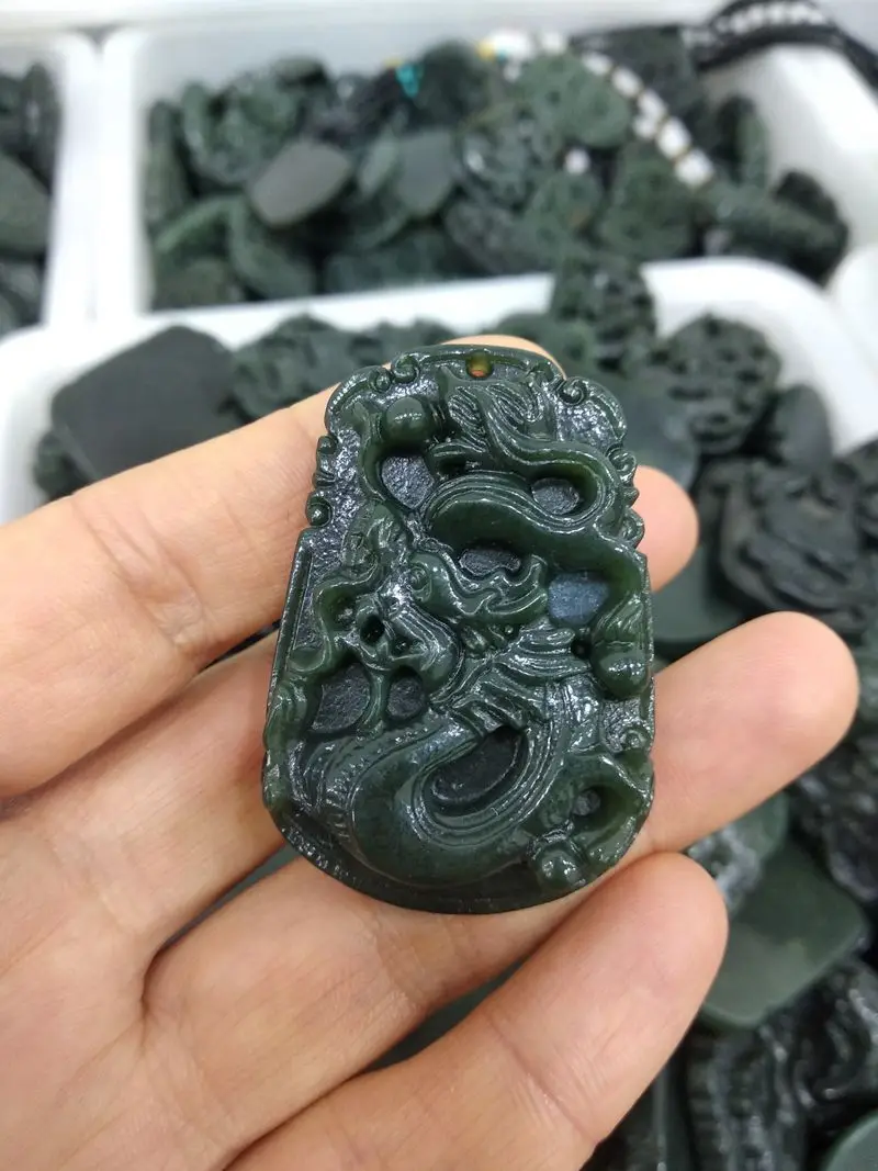 Quality Bottle Green Jade Dragon Pendant Chinese Zodiac Magical Amulet Lucky Bless Ornaments