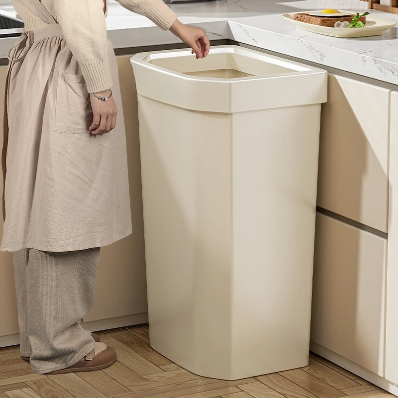 Household large kitchen trash can, bathroom, living room crack plastic garbage storage, high style no-bend garbage can