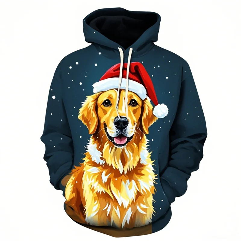 Cartoon Golden Retriever Pattern Christmas Hoodies Funny Casual Mens Kids 3D Cute Dogs Printed Hoodie Loose Fashion Pullovers