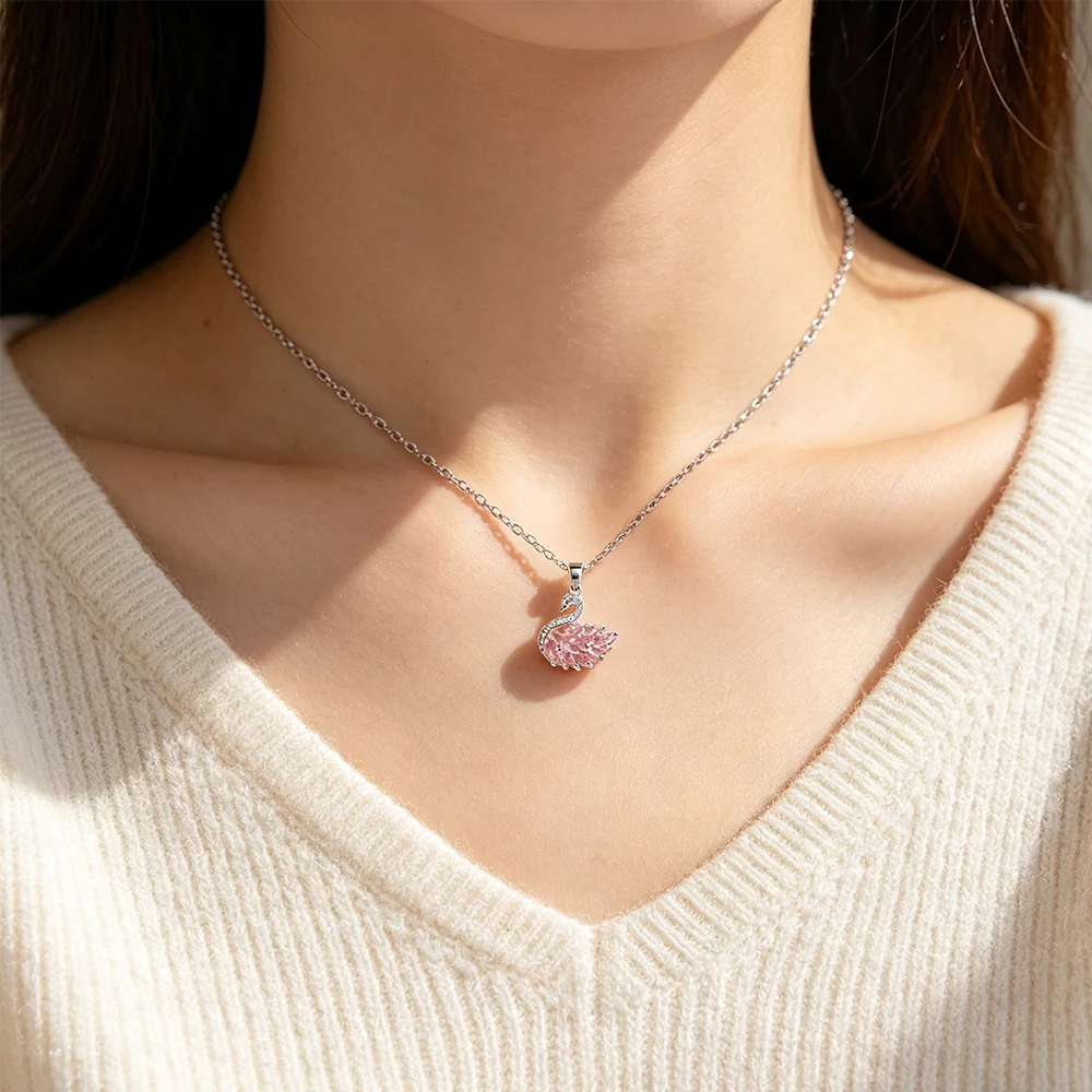 Swan Pendant Necklace with Zirconia Jewelry for Women Graduation Prom Nights Senior Banquets Weddings Coming of Age Celebrations