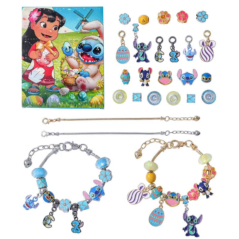 New Cute Disney Stitch  24-Grid Christmas Countdown Calendar Blind Box - Alloy Bracelet Gift Set For Halloween & Xmas - Image 3