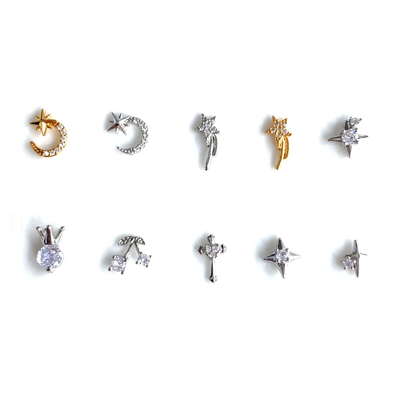 TSZS Japonês Y2K Moon Star Nail Charms Luxo 3D Metal Star com Strass DIY Decoração de Unhas