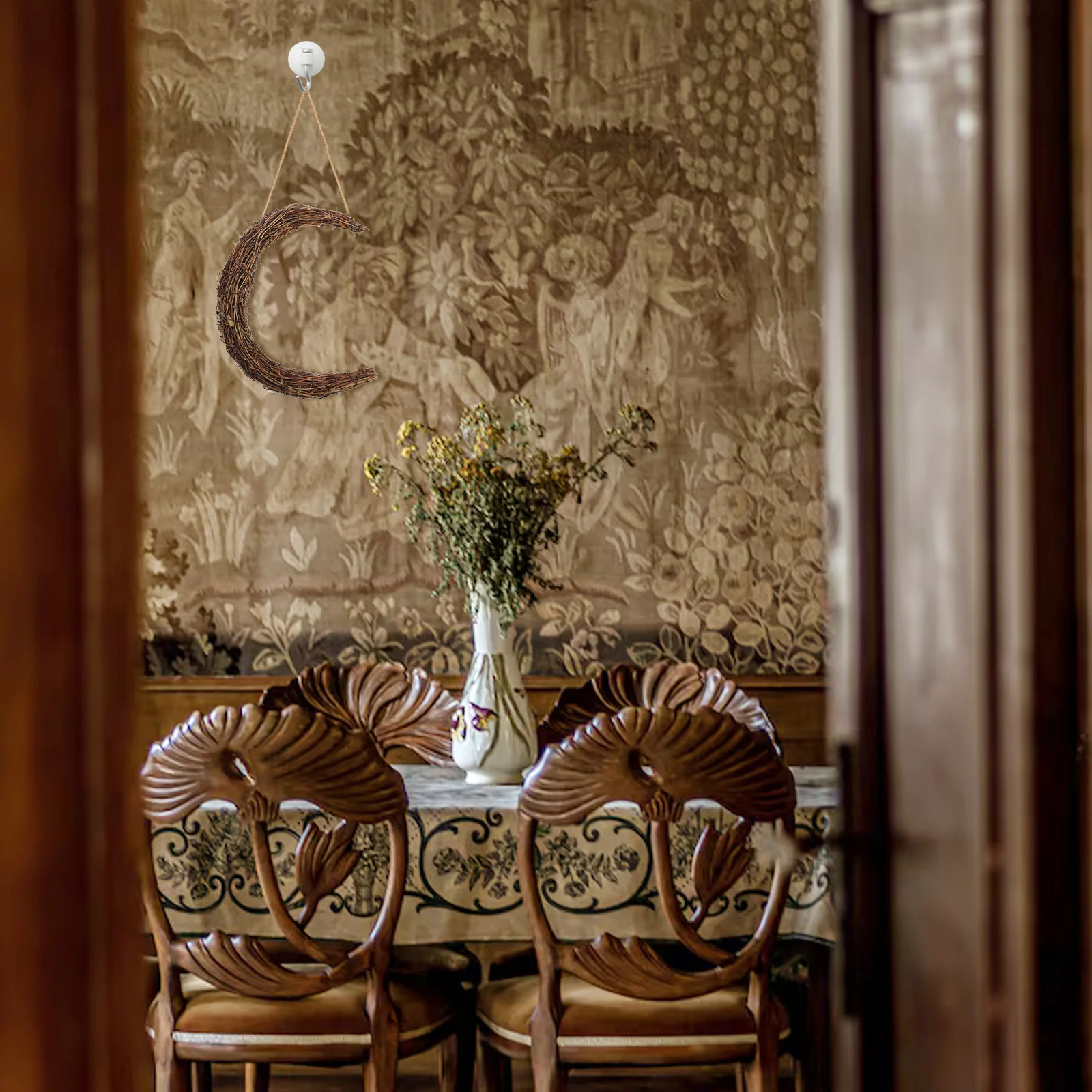 

Moon Shape Grapevine Wreath 35Cm Natural Rattan Vine Branch Ring for Christmas DIY Holiday Wedding Party Decoration Garland