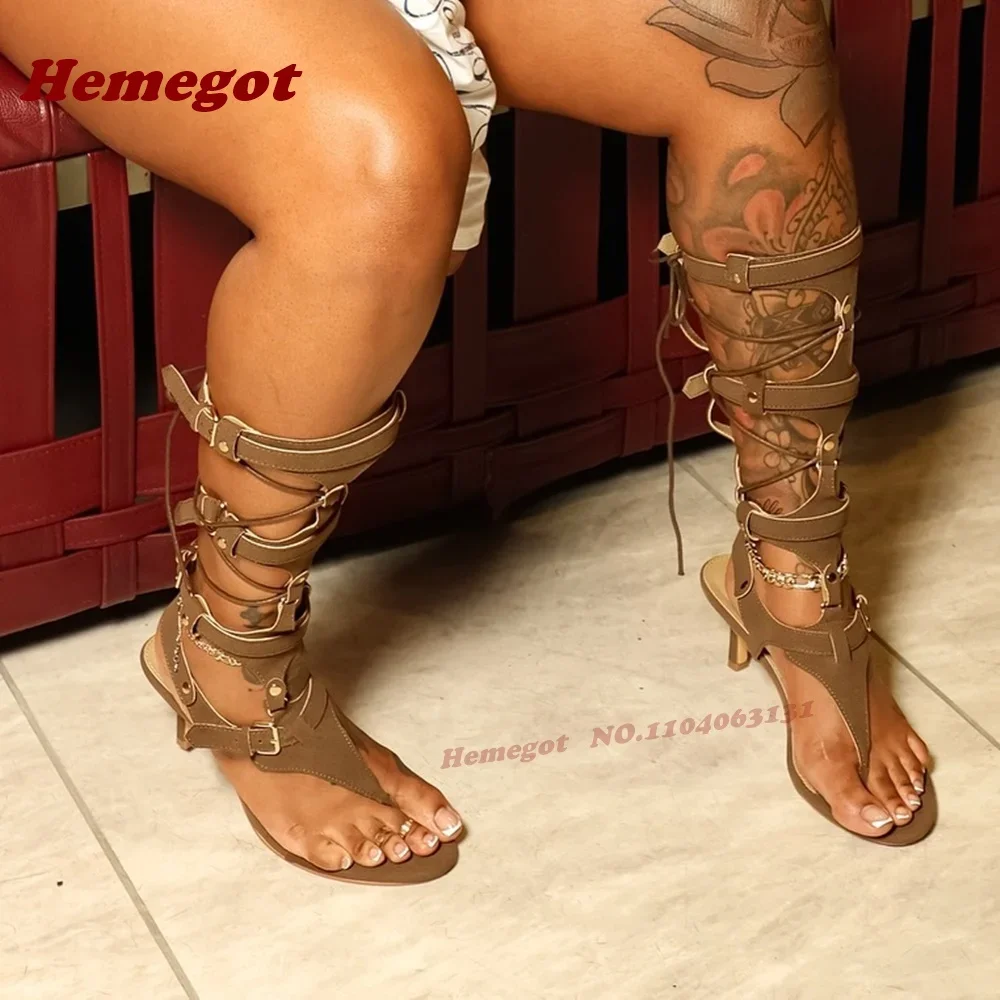 

Cut Out Clip-Toe Kitten Heels Gladiator Sandals Brown Roman Summer Sandals for Women Newest 2026 Luxury Solid Shoes Elegant