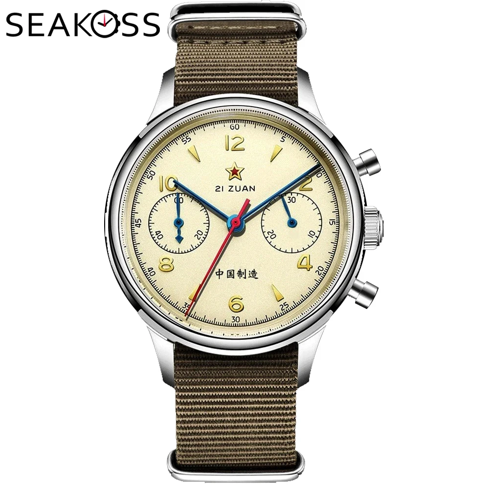 SEAKOSS 1963 cronógrafo 40mm 38mm zafiro Original Gaviota ST1901 movimiento con cuello de cisne piloto reloj mecánico para hombre