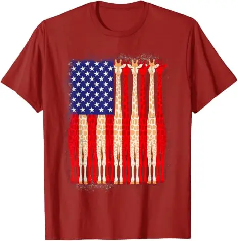 Lustiges Giraffen-T-Shirt mit amerikanischer Flagge, patriotisches 4. Juli T-Shirt, Y2k, niedlicher Tierdruck, US-Flaggen-Grafik, Damen- und Herrenbekleidung, Baumwoll-T-Shirts – Detail 10