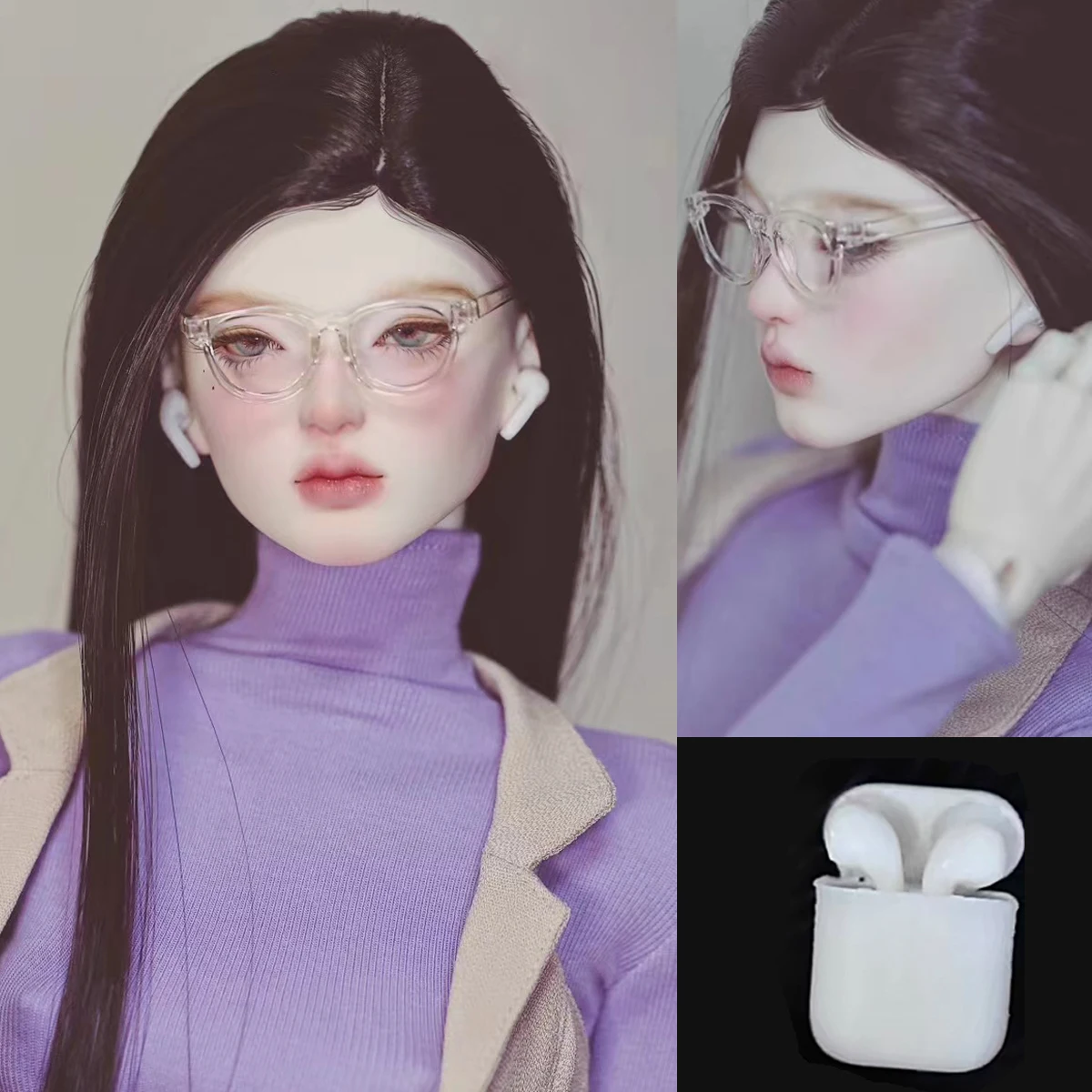 D09-P332 children handmade toy  1/3 bjd Doll Accessories photo props white color Mini earphones 1set