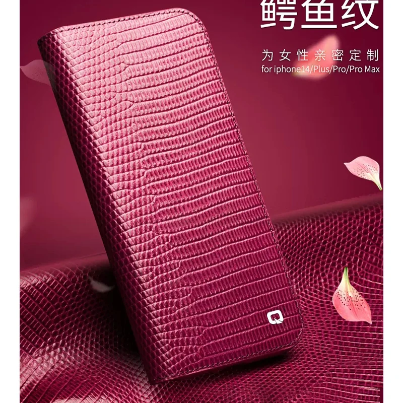 Original Genuine Leather Case  iPhone 15 Pro Max Cover Pink Crocodile Phone Carcasa  iPhone 14 Pro Max iphone13 Funda Skin.