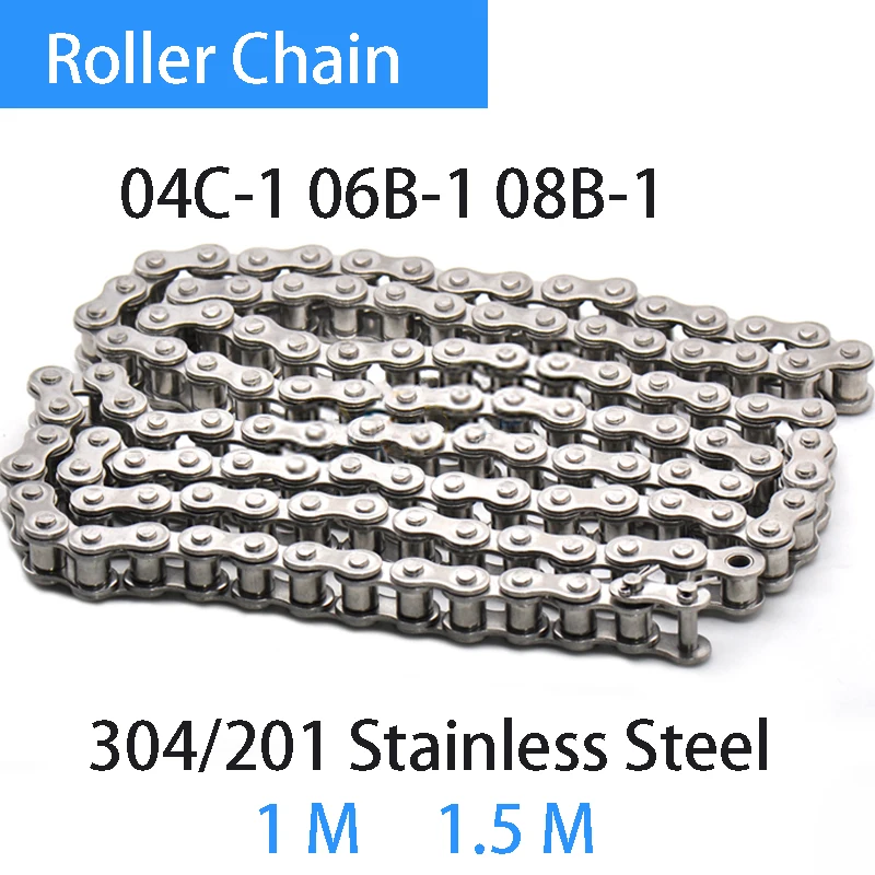 

1 Meter 1.5 Meter Roller Chain 04C 06B 08B 304/201 Stainless Steel Single Rows Industrial Drive Transmission Roller Chain