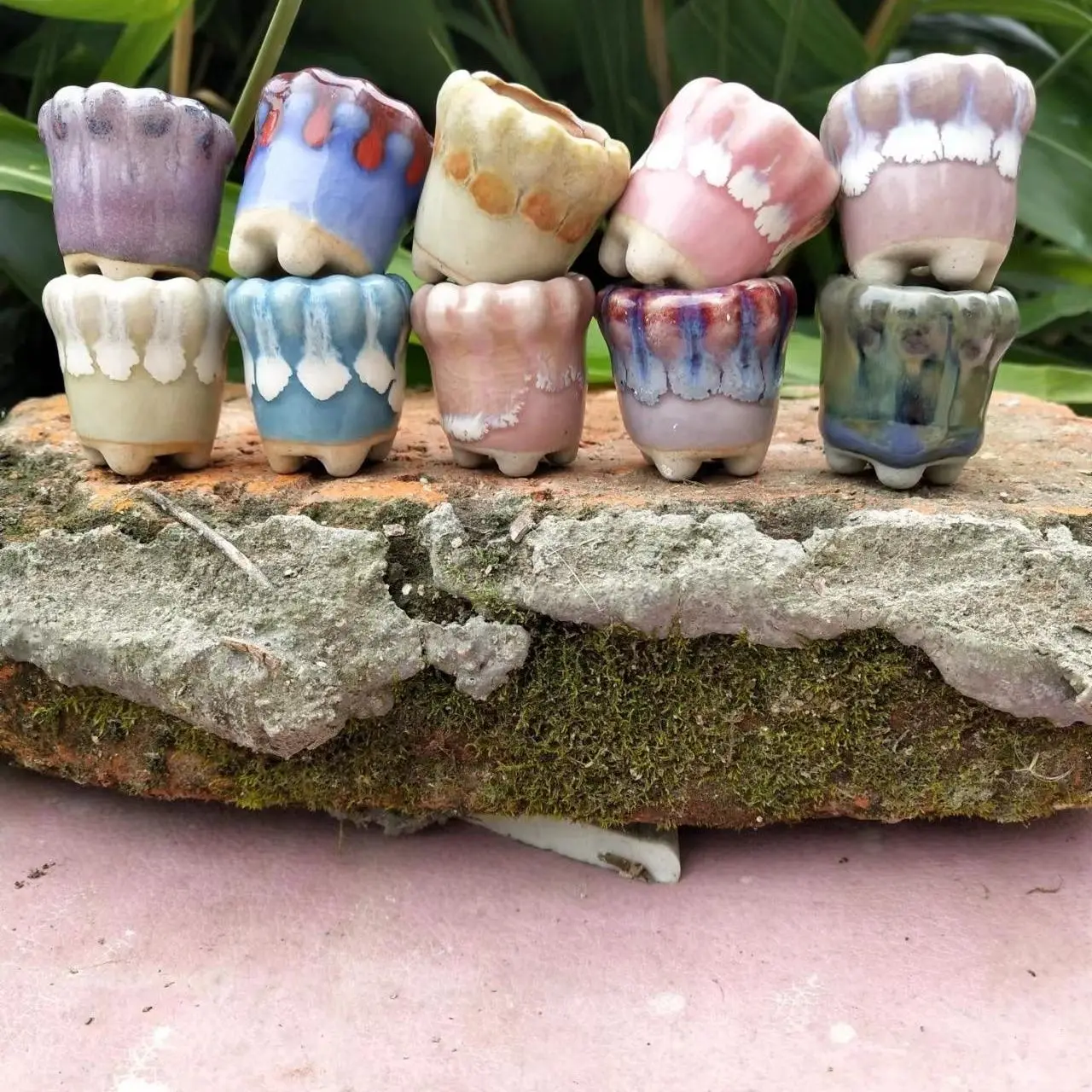 10Pcs Mini Ceramics Fowerpot Lithops Succulent Plants Thumb Flowerpot Home Garden Mini Bonsai Potted Flower Pot Plant Planting