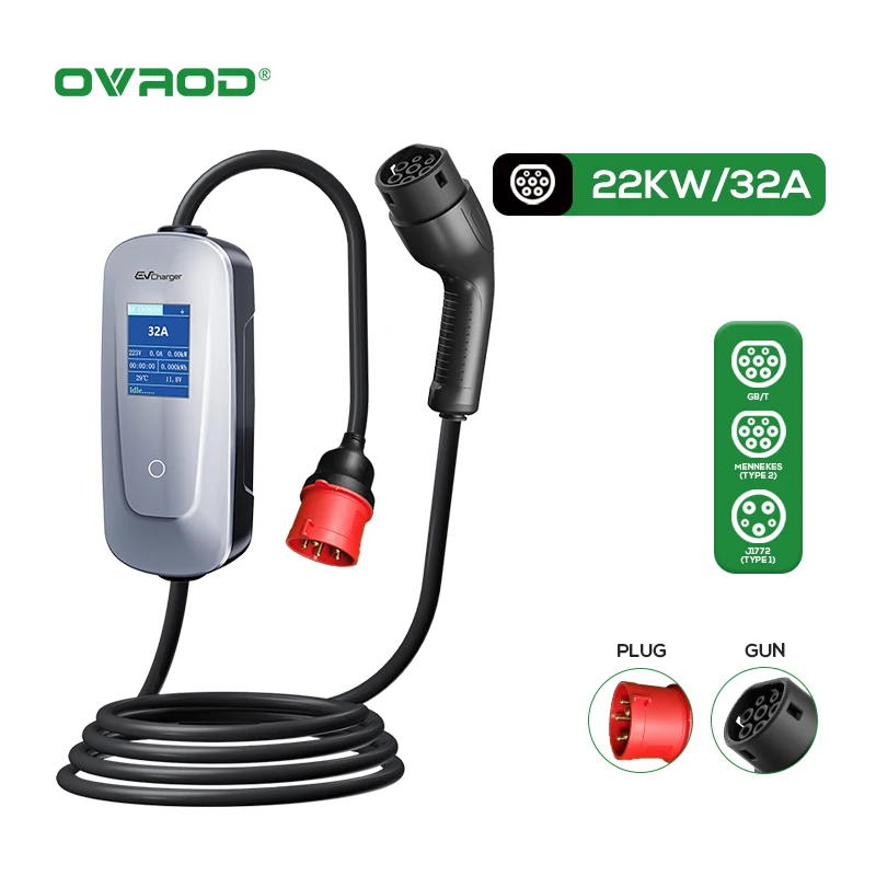 

Ovrod 32A 22KW On-Board Portable EV Charger 3-Phase 22KW Charging Stations For Turkey Ev Charger