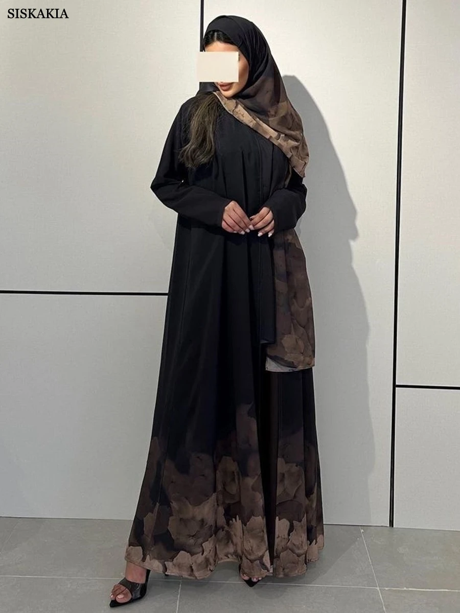 Siskakia Fashion Chiffon Muslim Woman Open Abaya Long Sleeve Long Dress Casual Loose Muslim Woman Dubai Moroccan Kimono Clothing