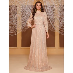 Women New 2024 Vestido De Festa Elegant Long Sleeve Black Sequined Cocktail Prom Formal Occasion Party Maxi Dresses