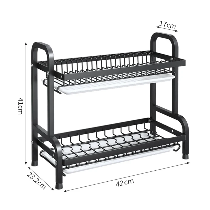 Dish Drying Rack Stainless Steel 2-tier Compact Kitchen Dish Rack Drainboard Large Rust-proof Dish Drainer With Utensil Holder view 4
