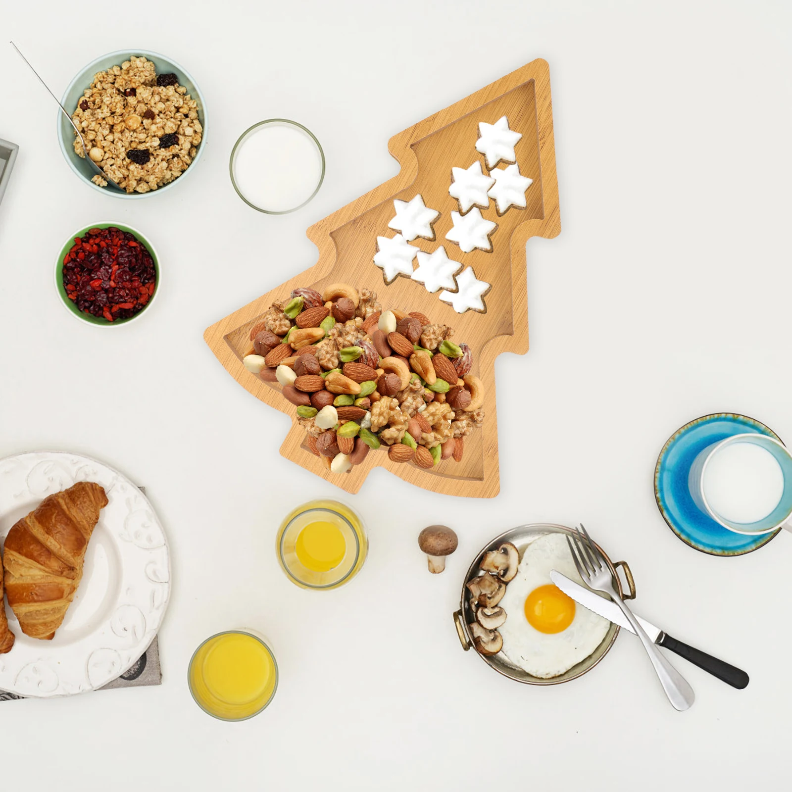 

Wooden Serving Tray Christmas Tree Shaped Snack Plate For Appetizer Dessert Fruit Nuts Display Party Table Accessory