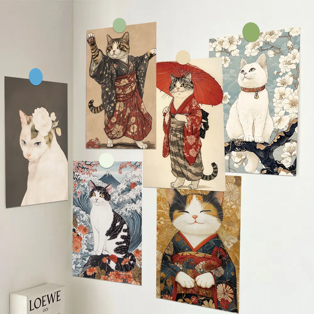 

10pcs Japanese-Style Cat Postcards for Dorm Rooms & Bedrooms Minimalist Wall Decor with Message Cards Creative Gift Cards