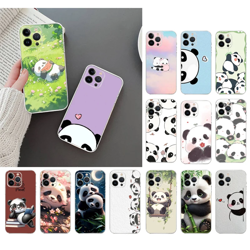 

Cartoon Panda Phone Case For iPhone 16 15 14 13 12 11 Pro Max Plus Mini