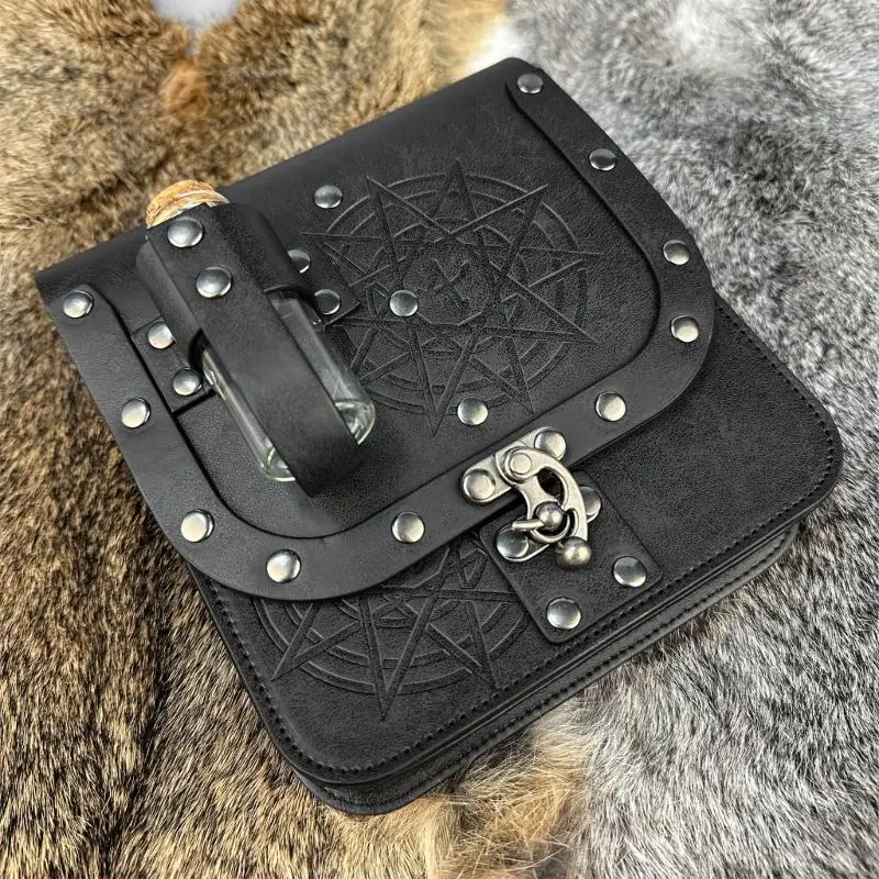 

Y3NE Medieval Leather Waist Bag With Potion Bottle Alchemist Waist Bag with Potion Vials Medieval Leather Belt Bag Side Pack