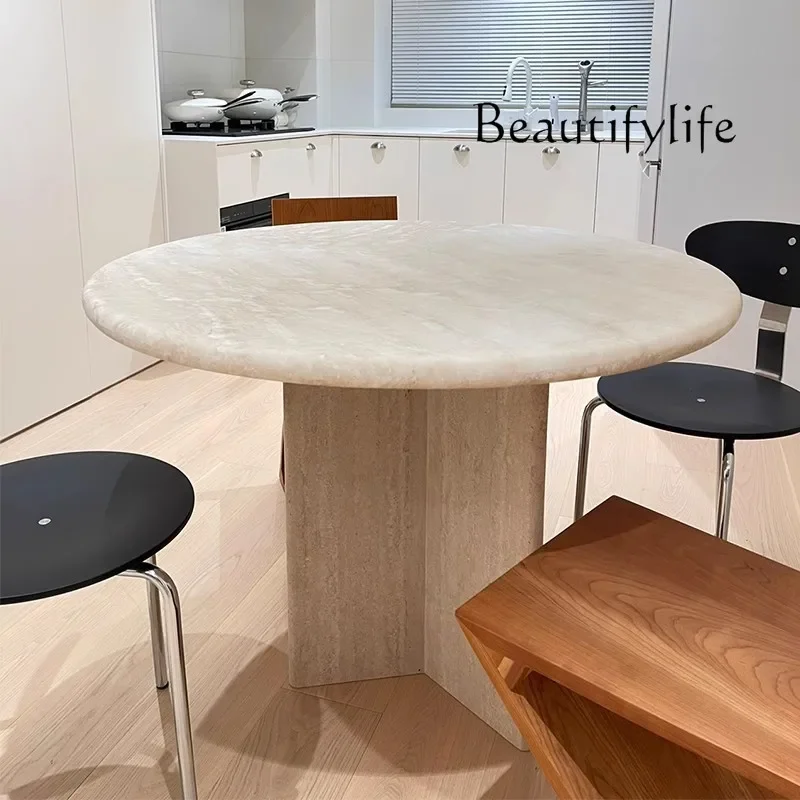 Roman travertine medieval marble round dining table retro sky dining table surprise Nordic stone dining table