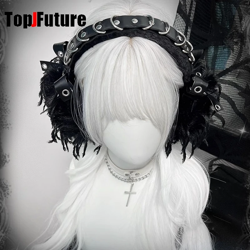 Gothic Lolita nauszniki Punk nowy projektant futrzane nauszniki nauszniki podgrzewacz uszu Gothic Steampunk ochrona słuchu nauszniki rowerowe