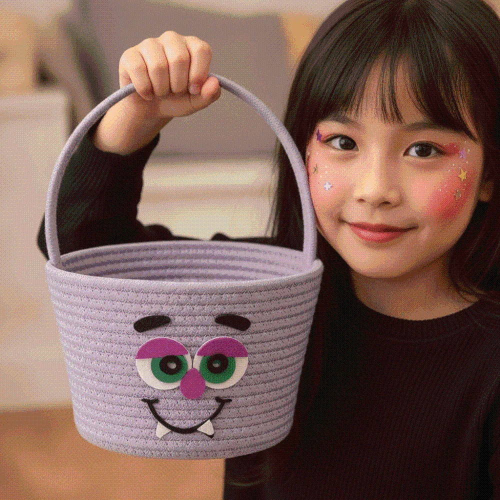 Cotton Pumpkin Candy Bucket Orange Portable Trick Treat Tote Eco-friendly Braided Woven Storage Pouch Home