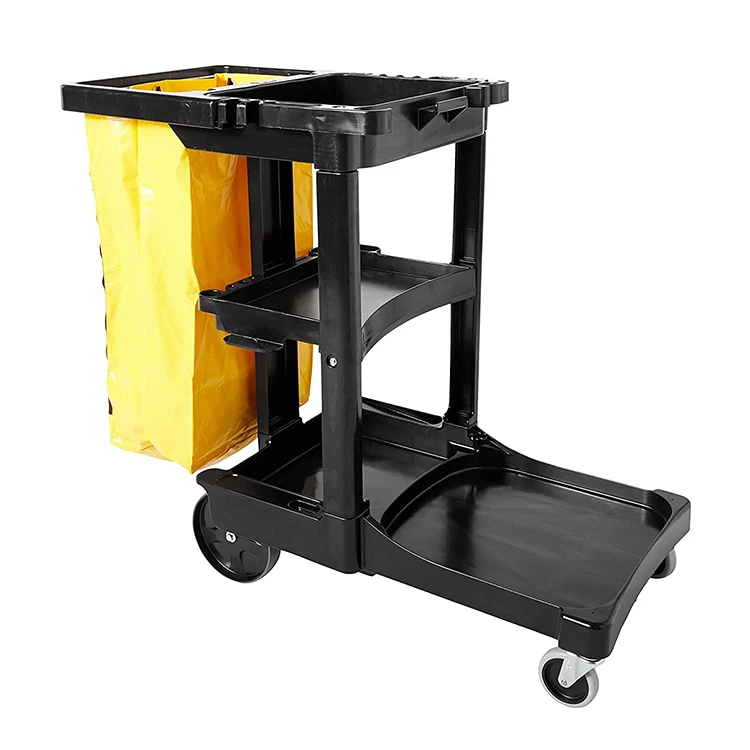 Carrello per la pulizia delle pulizie dell'hotel multifunzione 2025 Carrello per le pulizie con borsa in vinile giallo con cerniera