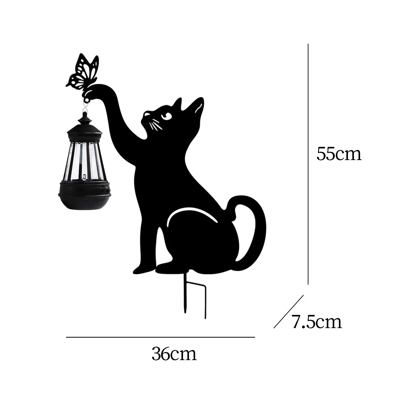 55cm Solar Garden Lanterns Black Cat Figurine Multipurpose Convenient Assemble Sturdy Decorative Waterproof for Yard Lawn Patio