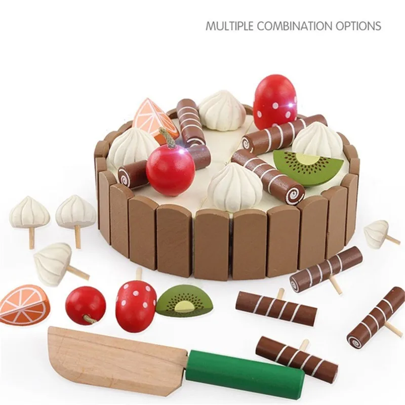 Wooden Kids Kitchen Toys Cutting Cake Play Food Children Toy Play House Toy Simulation Cooking Birthday Early Education Gift