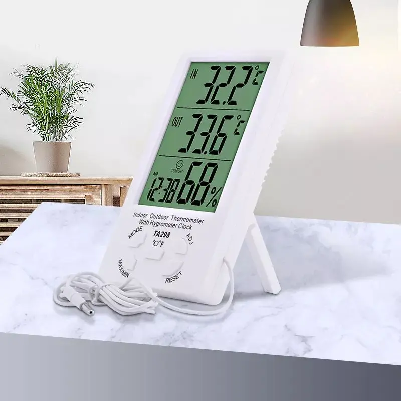 Indoor/Outdoor Thermometer Hygrometer Meter Humidity Digital LCD Home Indoor Outdoor Hygrometer Thermometer TA298