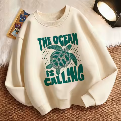 Funny Children's Sweatshirt Pullover Spring Fashion Sea Turtle Crew Neck Graphic Print Hoodie Boy/Girl Kids Hoody