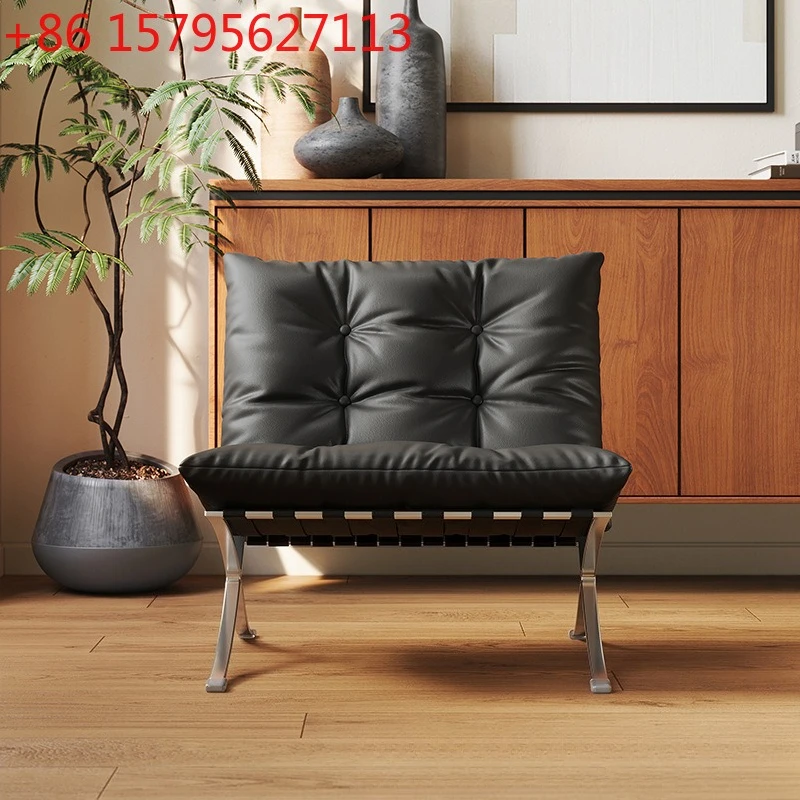 

Итальянское минималистичное кресло для гостиной или балкона, из нержавеющей стали, с кожаной обивкой, в стиле casual.