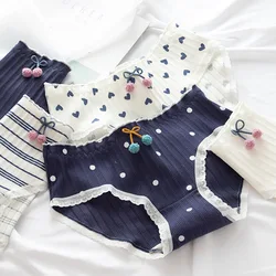 Navy Panties Women Bow Underwear Cute Print Brief Girls Middle Waist Triangle Top Cotton Crotch Underpants Sexy Lingeries Female