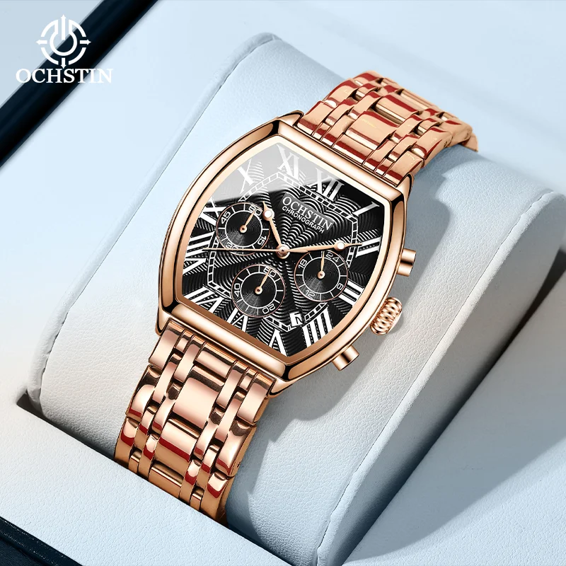 OCHSTIN Square Case Watches Man Quartz Movement Watch Stainless Steel Bracelet Wristwatch Luxury Classic Waterproof Clock Male