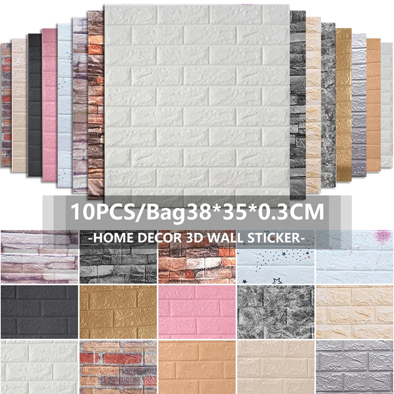 

10Pcs 3D Wall Stickers Wallpaper Brick Stickers Living Room Bedroom Tv Background Decor Xpe Foam Waterproof Wall Self Adhesive