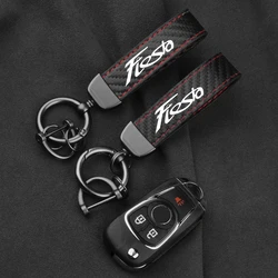 Leather Carbon Fiber Car Ring Keychain Trinket Zinc Alloy Keyrings Rotate 360 Degrees For Ford Fiesta Key Rope