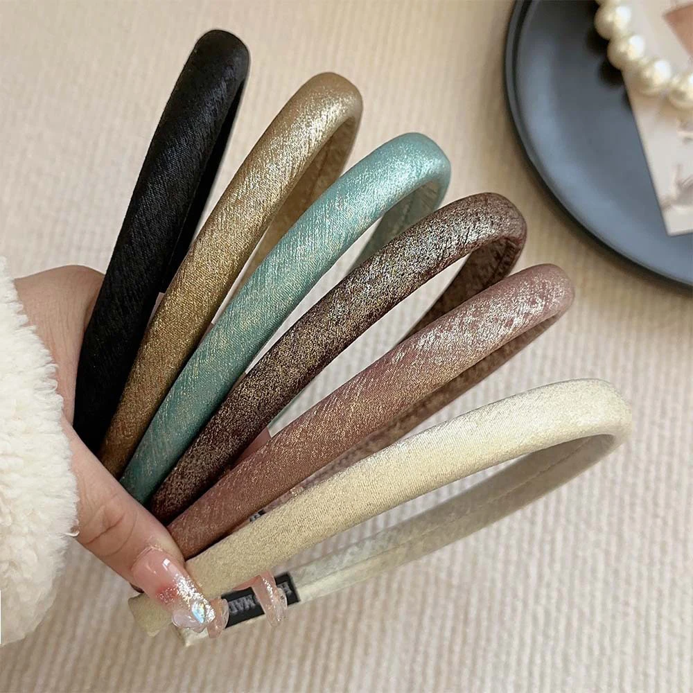 Upscale Pure Color Satin Sponge Headbands Fashion Hair Accessories Women Temperament Trend Thin Edge Hairband Hair Band Girl New