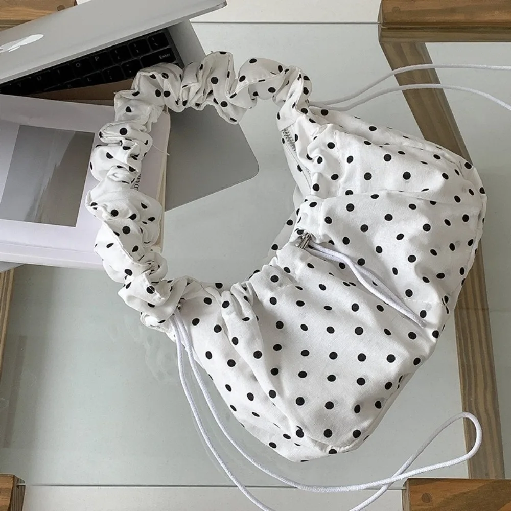 Versatile Polka Dot Underarm Bag Large Capacity Korean Style Pleated Strap Tote Bag Clutch Purse Lightweight