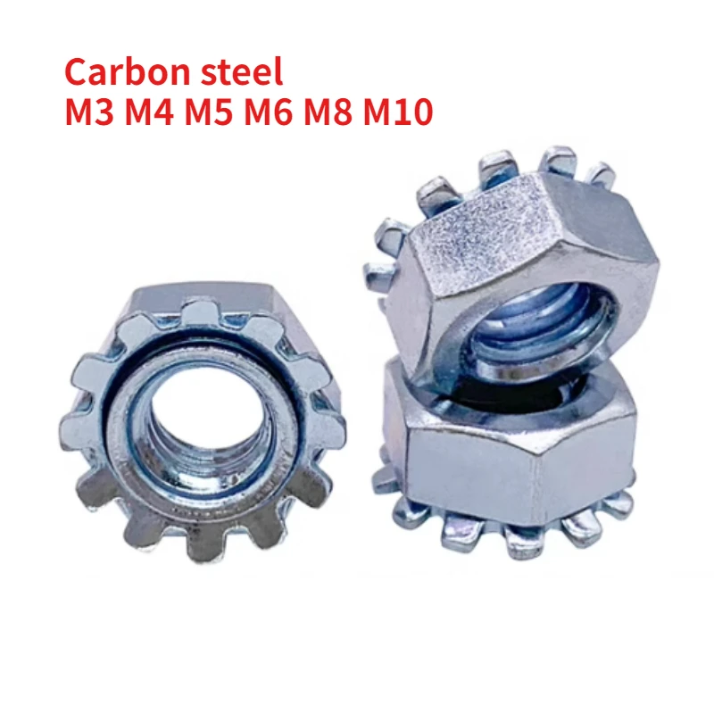 20-300pcs M3 M4 M5 M6 M8 M10 High-Quality Galvanized Carbon Steel Hexagonal Nuts K-type Multi-Tooth Nuts