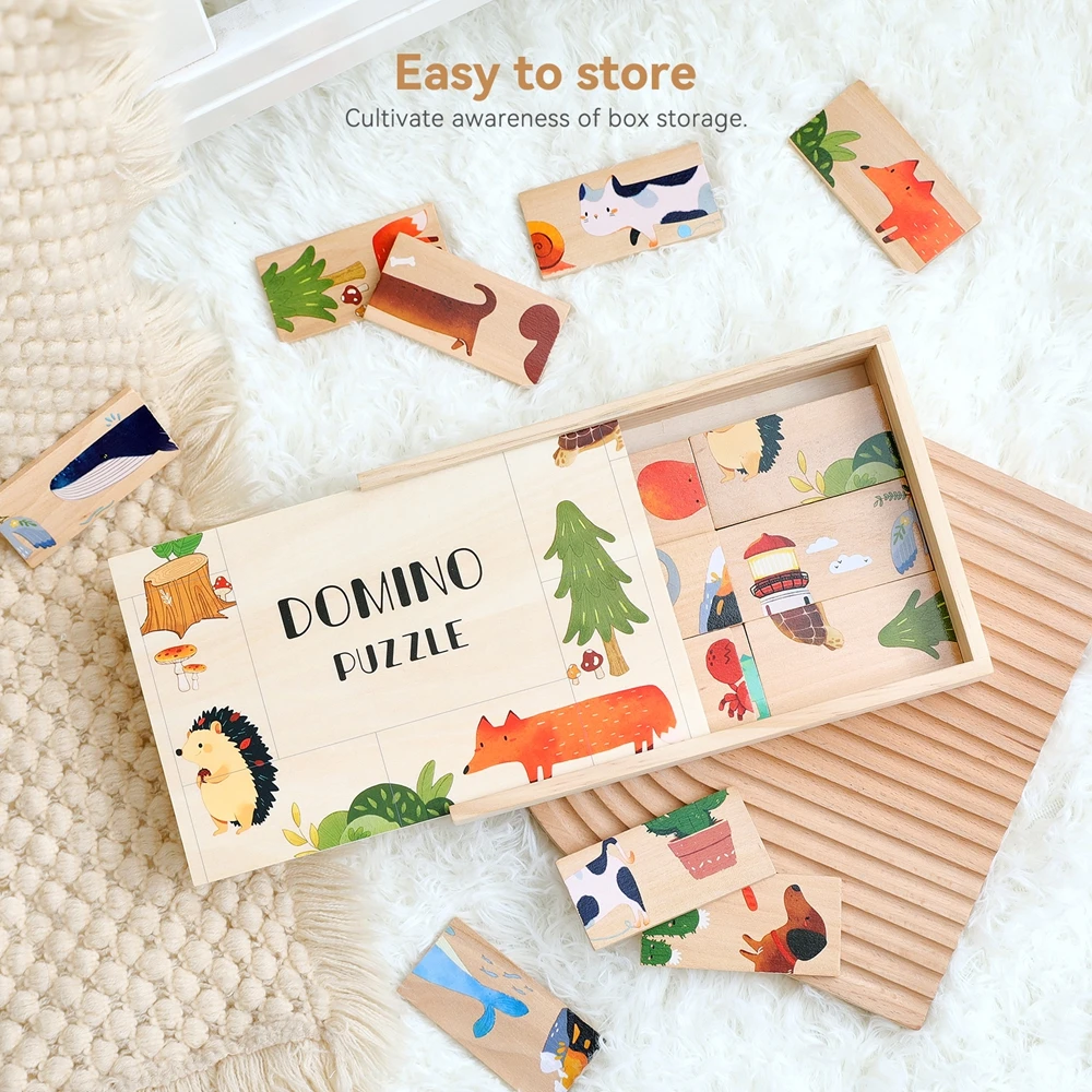 Baby Montessori Speelgoed Houten Cartoon Dier Domino Puzzel Stapel Bouwsteen Kaarten Baby Balans En Educatief Speelgoed Baby Cadeau