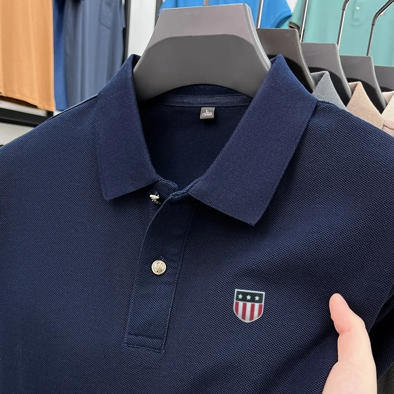 

Мужская футболка-поло из 100% хлопка оригинального качества, мягкая, дышащая, с принтом флага, летняя, с отложным воротником, с коротким рукавом, деловая мужская одежда